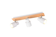 Barra 3 spots, metallo e legno, bianco, L 45 cm, Pierre