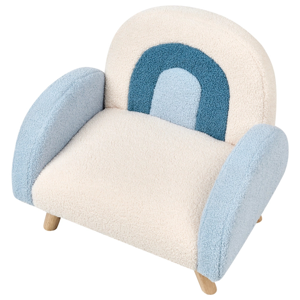 Poltrona per bambini Sedia imbottita con gambe in legno azzurro arcobaleno cameretta