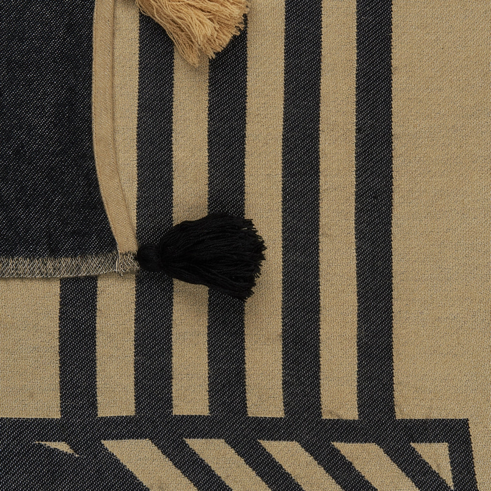 Coperta in acrilico beige nero 130 x 170 cm copriletto in poliestere motivo astratto con frange soggiorno camera da letto