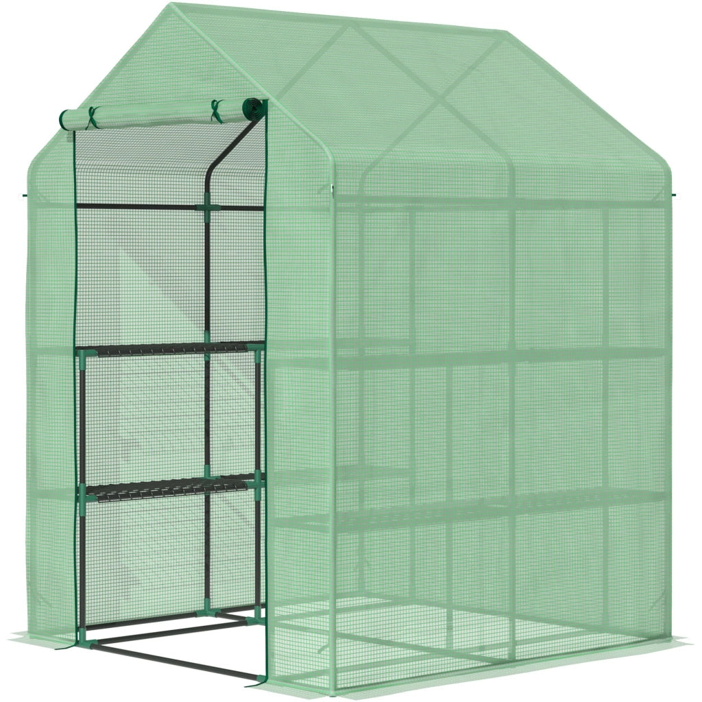 EasyComfort Serra da Giardino con Scaffali, Copertura in PE e Porta Avvolgibile, 143x138x190 cm, Verde