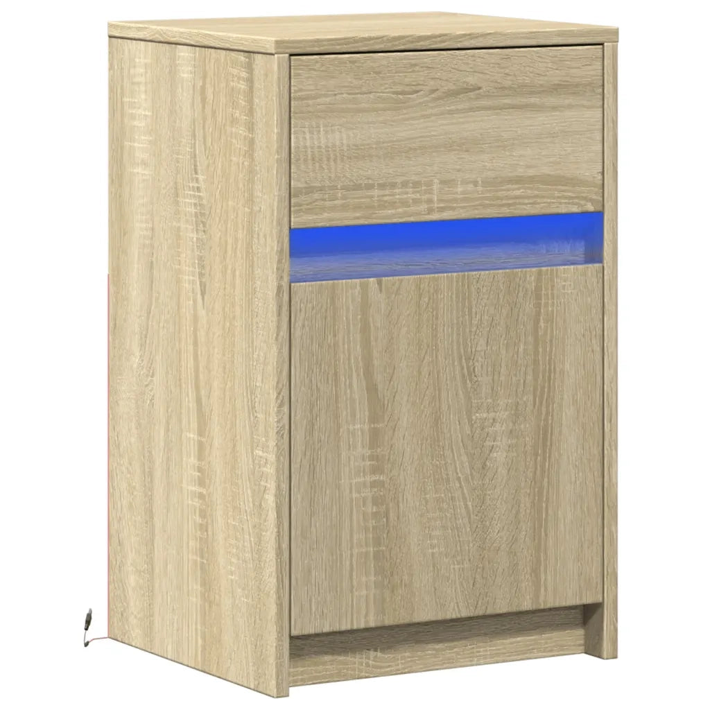 Comodino con Luci LED Rovere Sonoma in Legno Multistrato