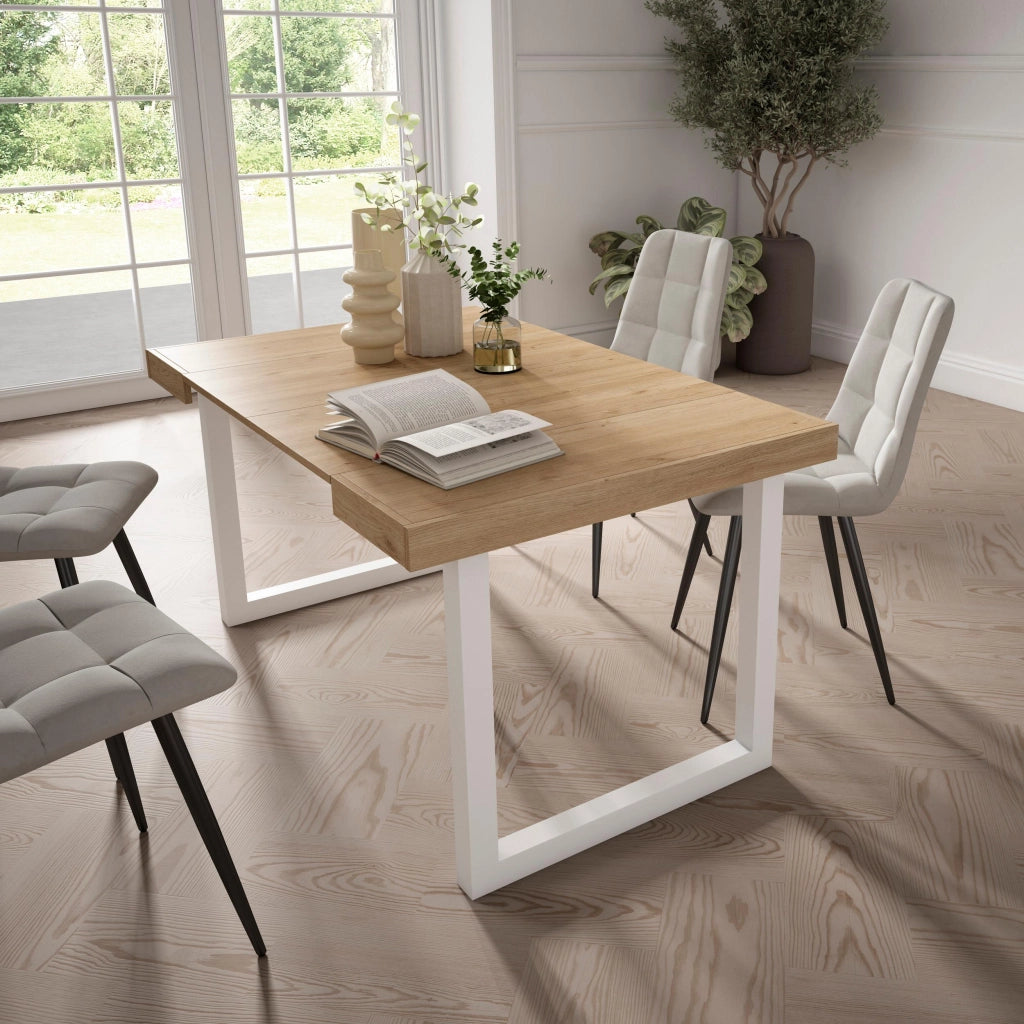 Consolle allungabile, 58 fino 140x90x73cm, Per 6 persone, Gambe in legno, colore Rovere RF2693