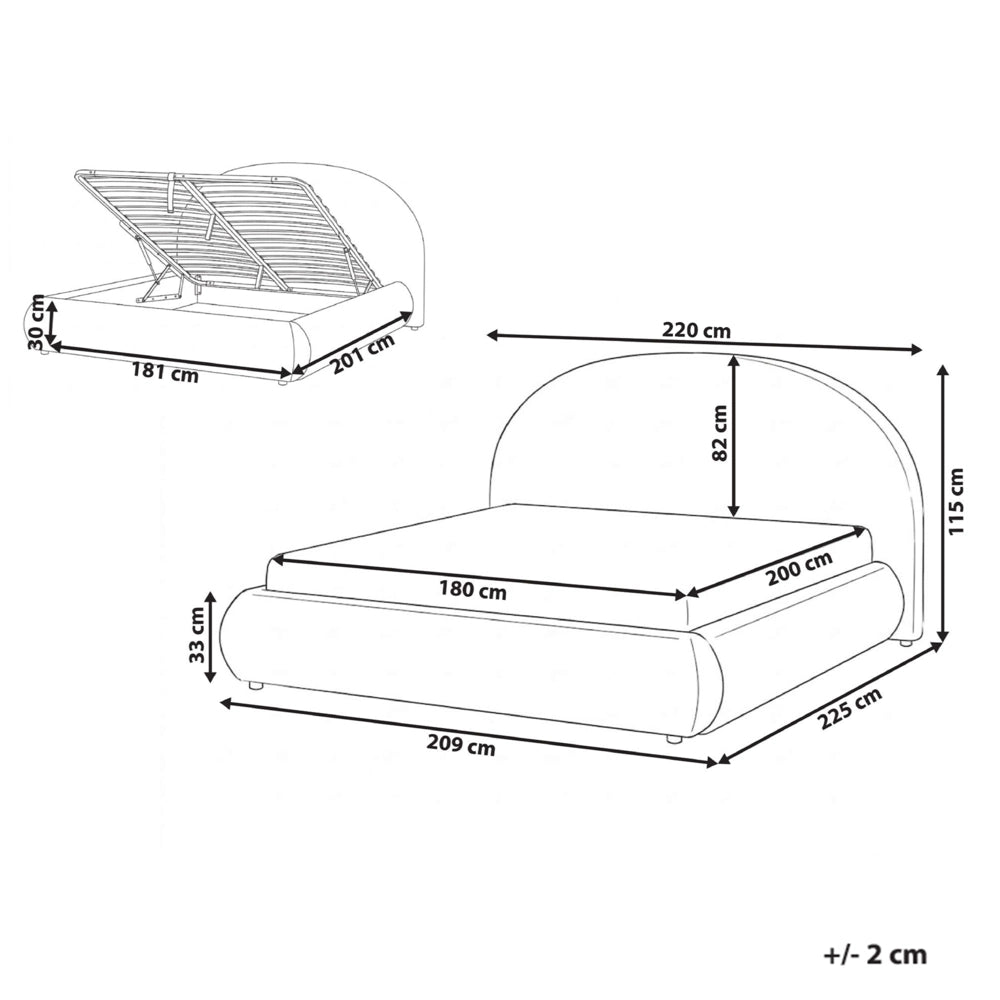 Letto in tessuto tortora 180 x 200 cm con testiera imbottita rete sollevabile e vano contenitore