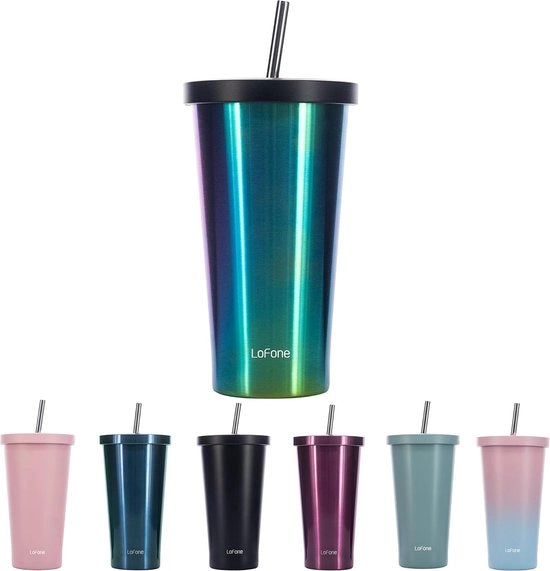 Tazza termica isolata con manico, 500 ml tazza termica a doppia parete, coperchio in acciaio inossidabile per bevande fredde o calde (prisma)