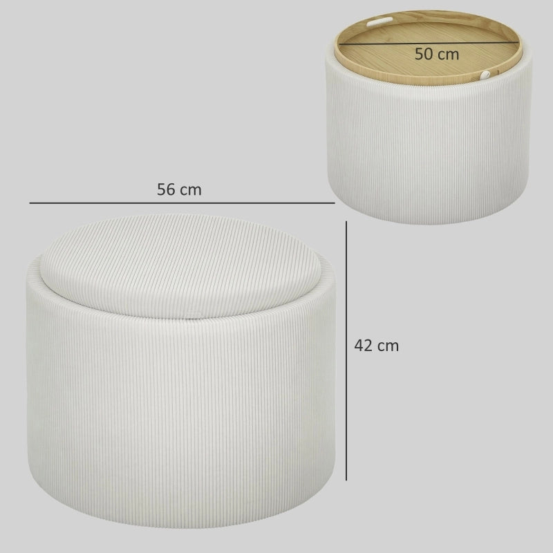 Pouf contenitore rotondo con coperchio, seduta imbottita in effetto corda, Ø56 x 42 cm, crema