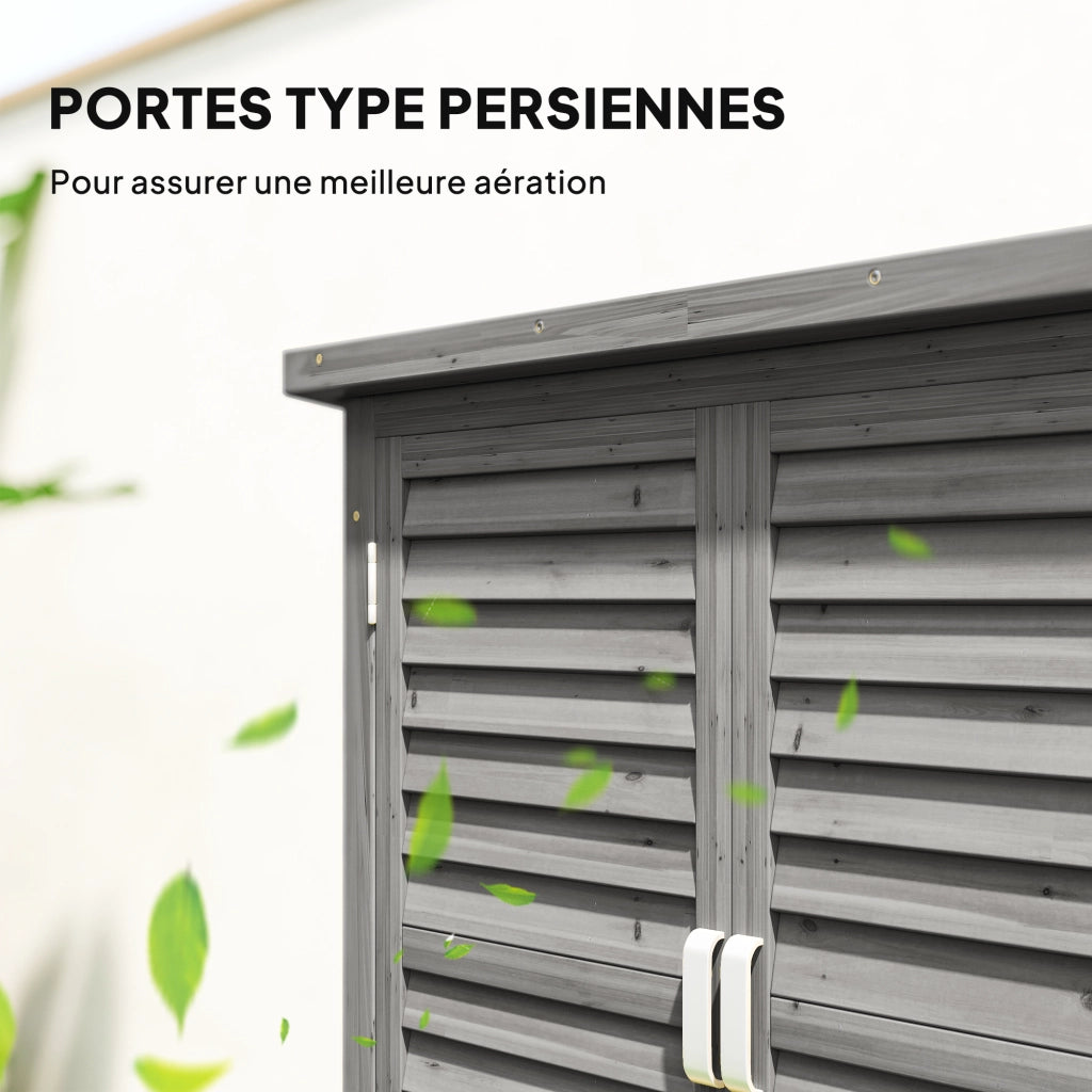Armadio da giardino per attrezzi con ripiani e porte persiane ¨C zephmum ¨C 87x46.5x96.5 cm grigio