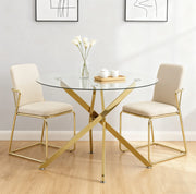 Tavolo rotondo in vetro temperato 80 cm con gambe in metallo color oro; per 2-4 persone