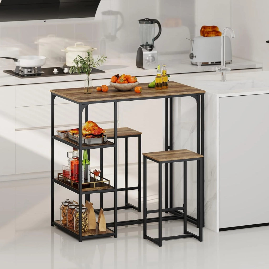 Tavolo da bar con sgabello da bar, tavolo da bar con 3 ripiani, bancone da cucina con 2 sgabelli, set da pranzo per 2 persone, tavolo da cucina industriale, gruppo da pranzo con telaio in