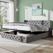 Letto matrimoniale imbottito Chesterfield con contenitore 140x190 cm in velluto grigio