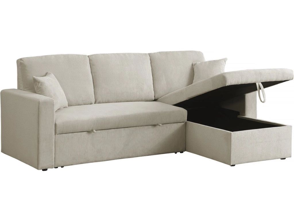 Divano letto angolare in velluto a coste "Alain" - 3 posti - Beige