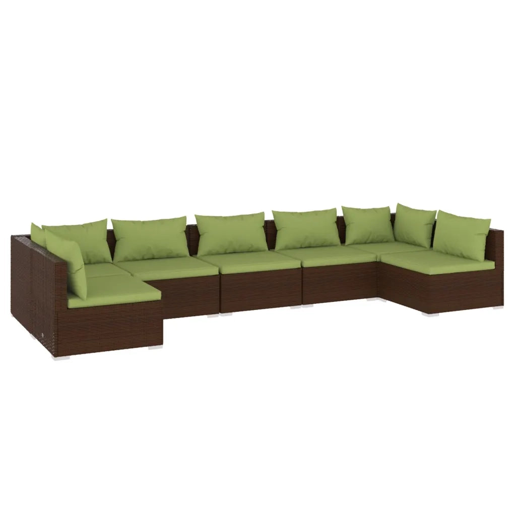 Set Divani da Giardino 7 pz con Cuscini in Polyrattan Marrone cod mxl 35901