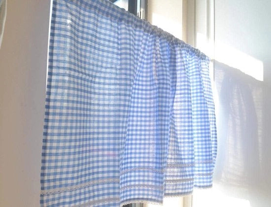 Tessuto di Lino per Cucina - Stile Rurale Europeo - Tendina per Finestre con Cordoncino - 1 Pezzo - 60x150cm - Blu