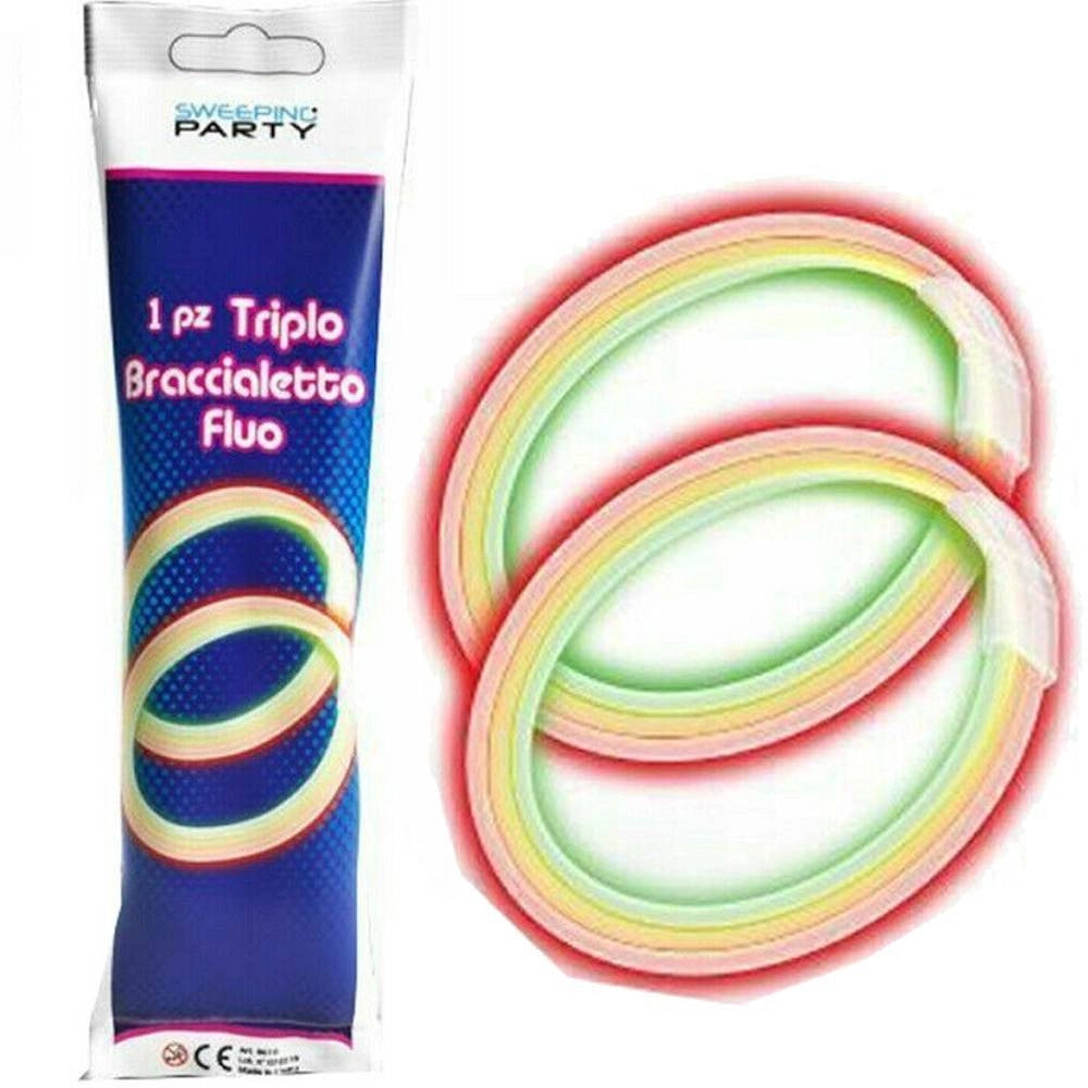 Trade Shop - Kit 6 Braccialetti Luminosi Triplo Starlight Party Fluo Feste Fluorescenti -