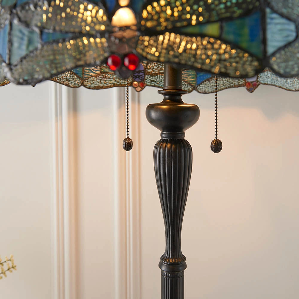 Lampada da terra Tiffany vetrata Dragonfly Blue 2xE27 60W
