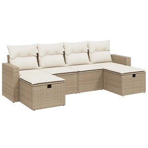Set Divano da Giardino 6 pz con Cuscini Beige in Polyrattan