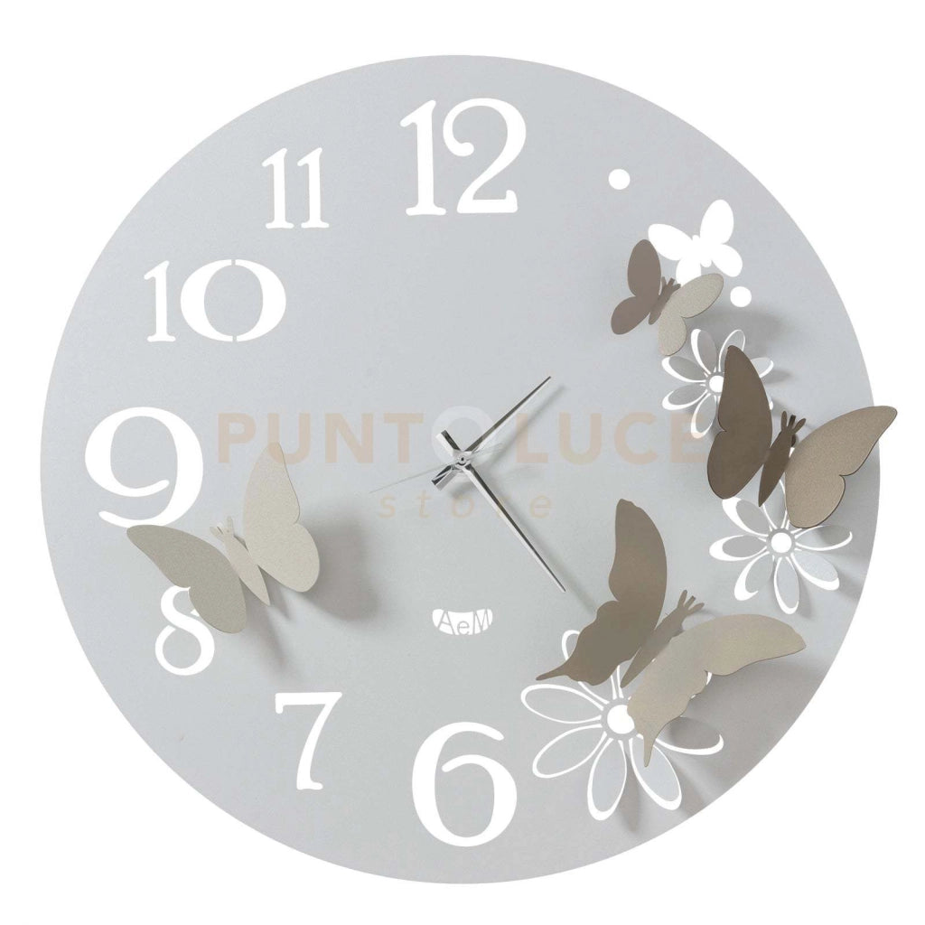 Orologio da parete particolare Butterfly Flowers grande Bianco marmo e sabbia