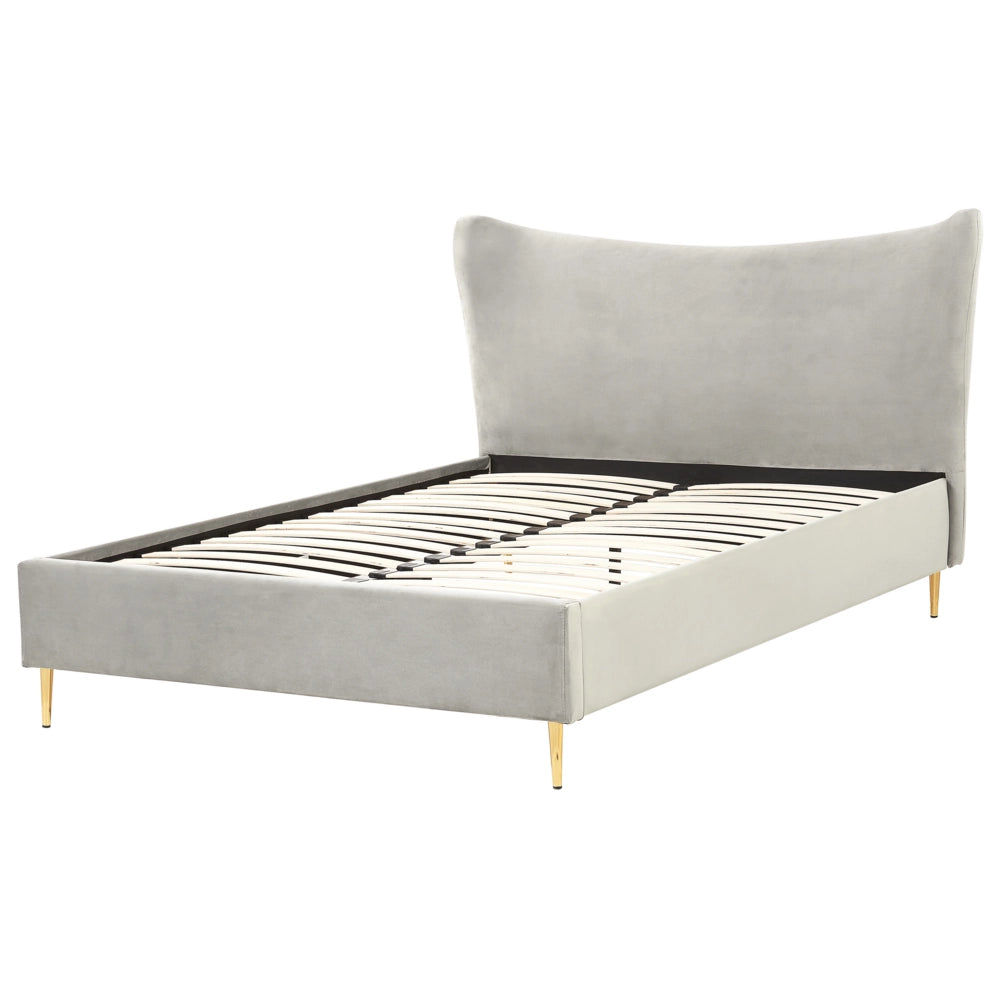 Letto in velluto grigio con struttura 140 x 200 cm gambe imbottite oro testiera stile glamour moderno