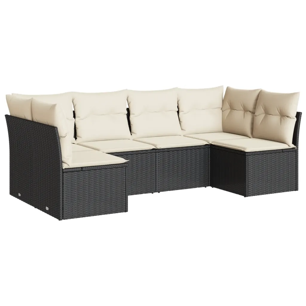 Set Divano da Giardino 6 pz con Cuscini Nero in Polyrattan 3217386