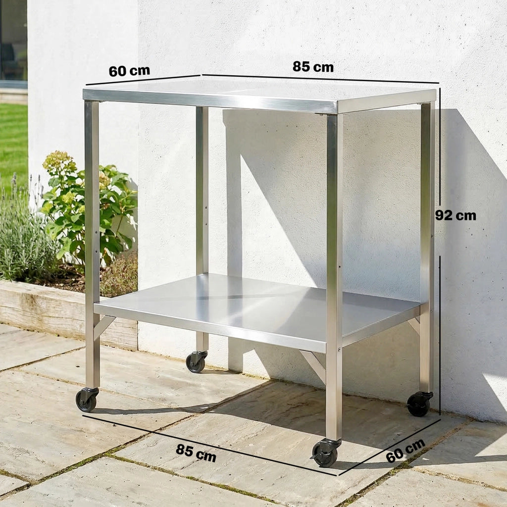 Carrello Barbecue con Piano Lavoro ¨C zephmum ¨C Argento Acciaio Inox 85x60x92cm