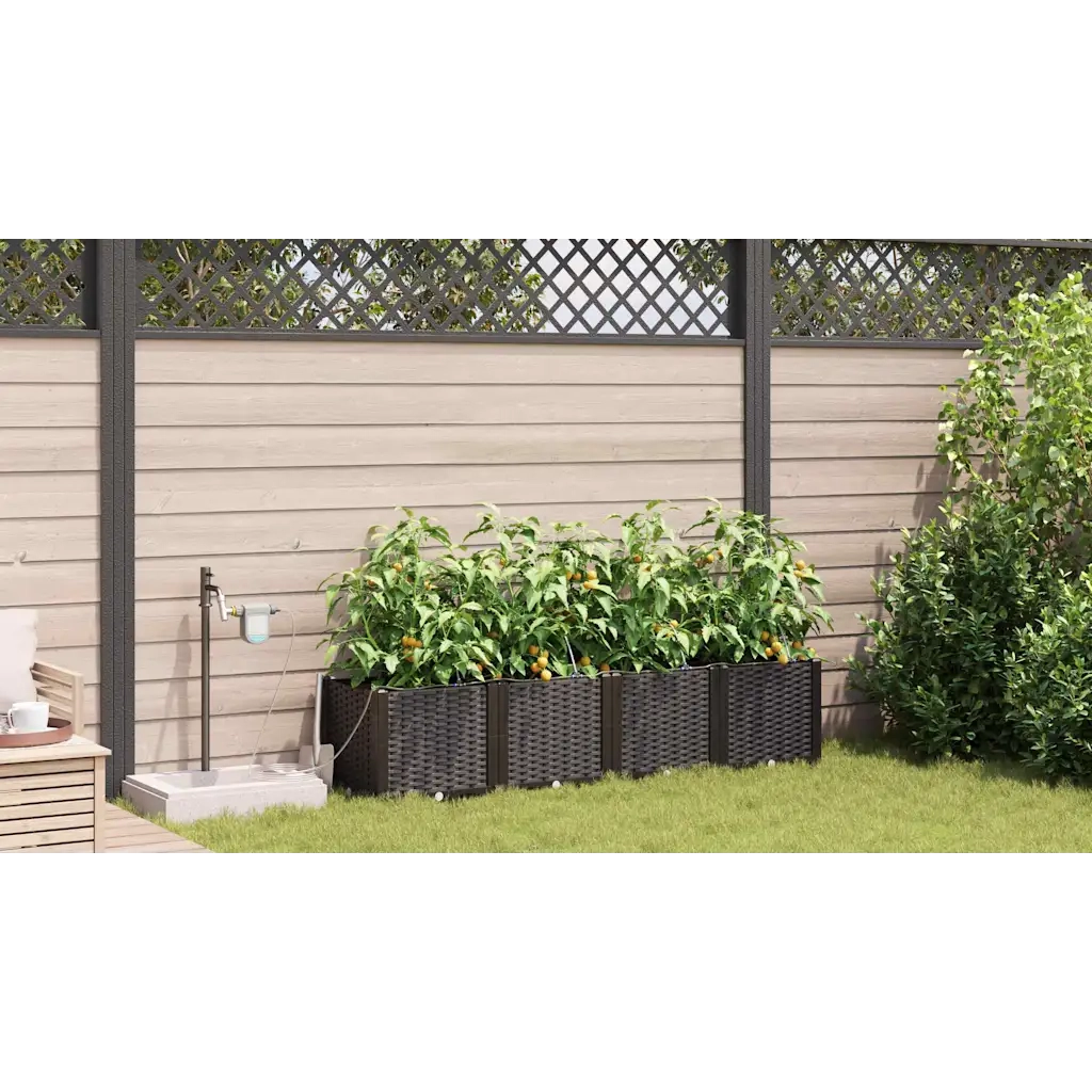 Fioriere | Cassetta per fiori | Vaso da giardino 4 pz Marrone 160 x 40 x 37,5 cm Plastica