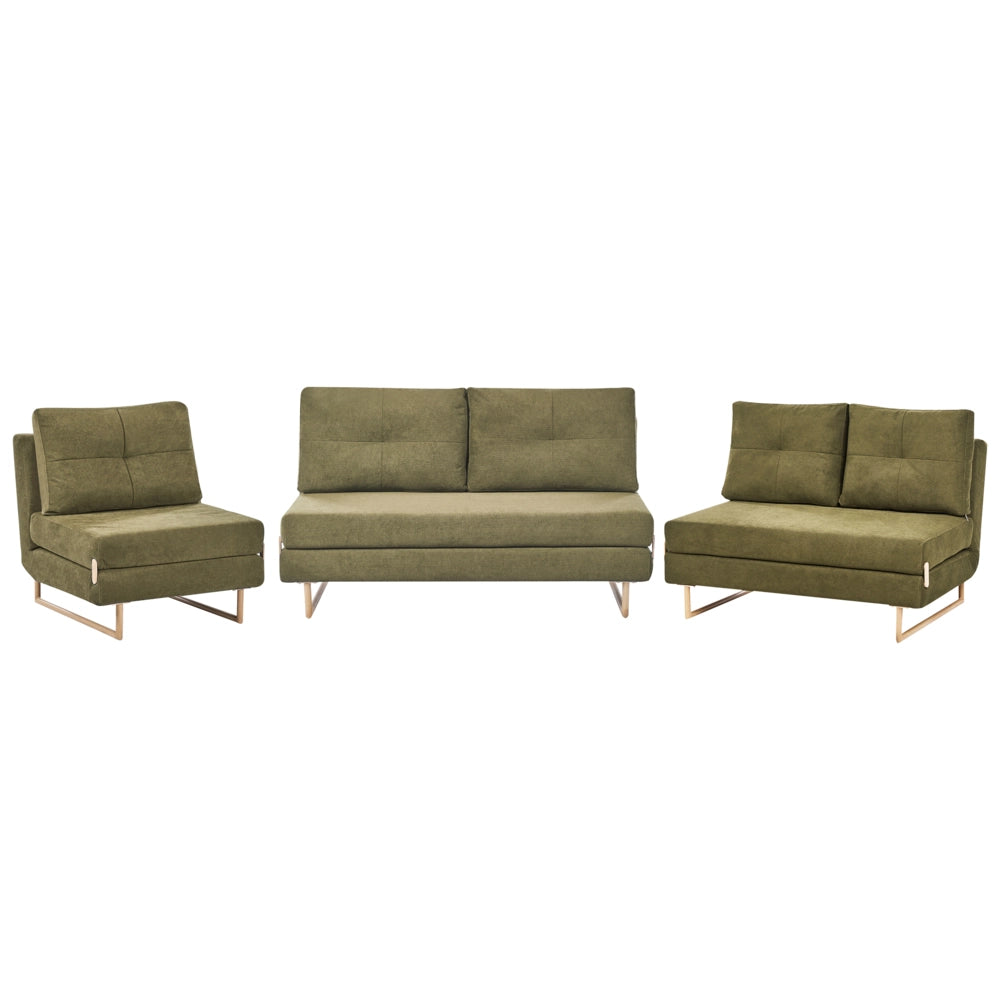 Set da salotto in tessuto verde 3 posti 2 posti e 1 posto a sedere per 6 persone Funzione letto pieghevole