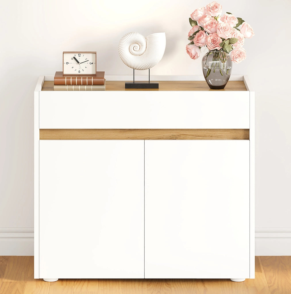 Mobile contenitore 80x40x70 cm con ripiani regolabili; cassetto e 2 vani; bianco