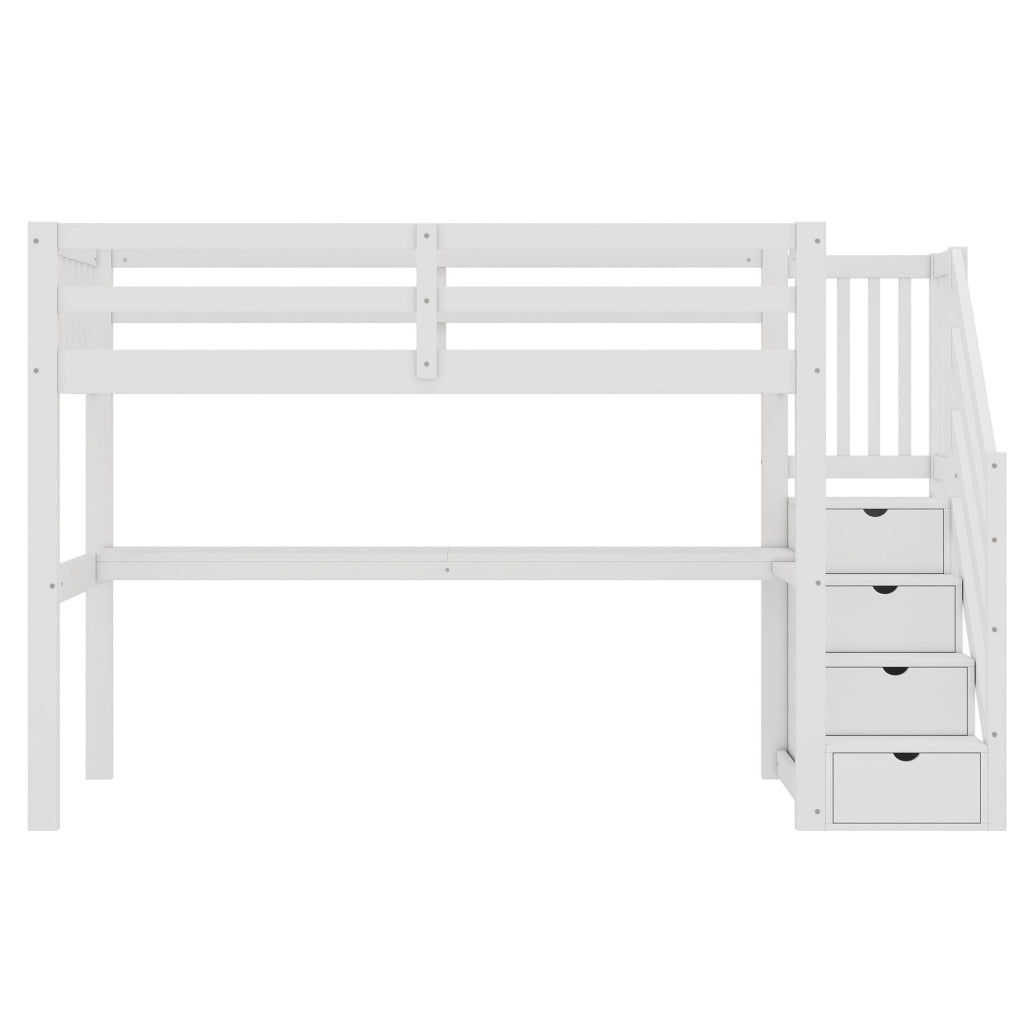 Letto a castello bianco in pino con scrivania e cassetti portautensili 90x200 cm