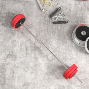 Set Bilanciere e Dischi da 30Kg Totali con 6 Pesi e 2 Dadi in Acciaio Rosso