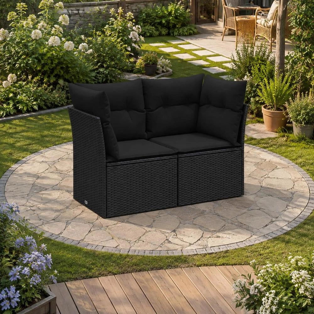 Garden Sofa With Cushions 2-seater Black Poly Rattan