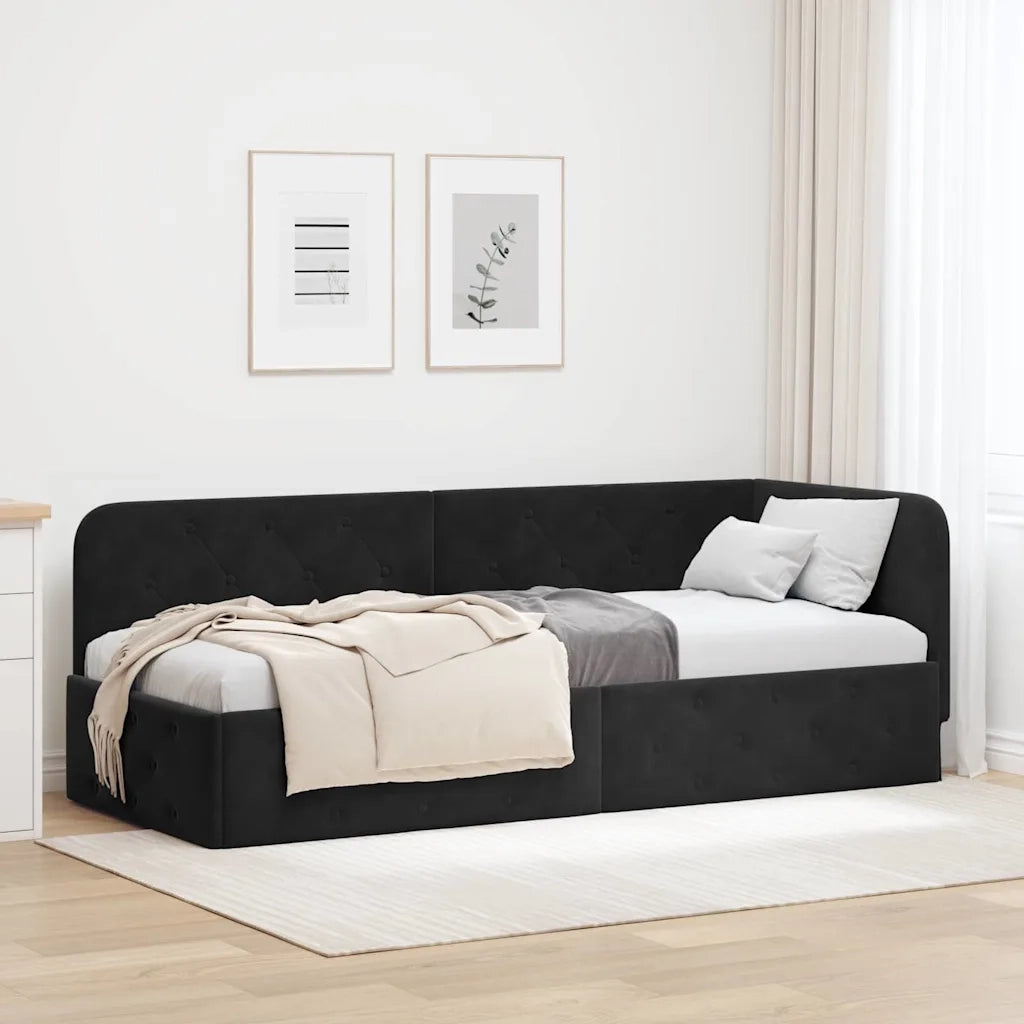 Cornice del letto ad angolo Nero 80 x 200 cm Velluto