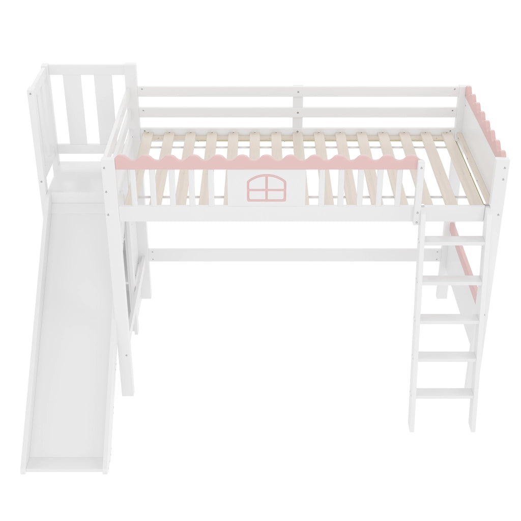 DESMIU Letto a Soppalco Letto Singolo 1 Posto con Scivolo, LED e 3 Scaffali 90 × 200 cm, Senza Materasso