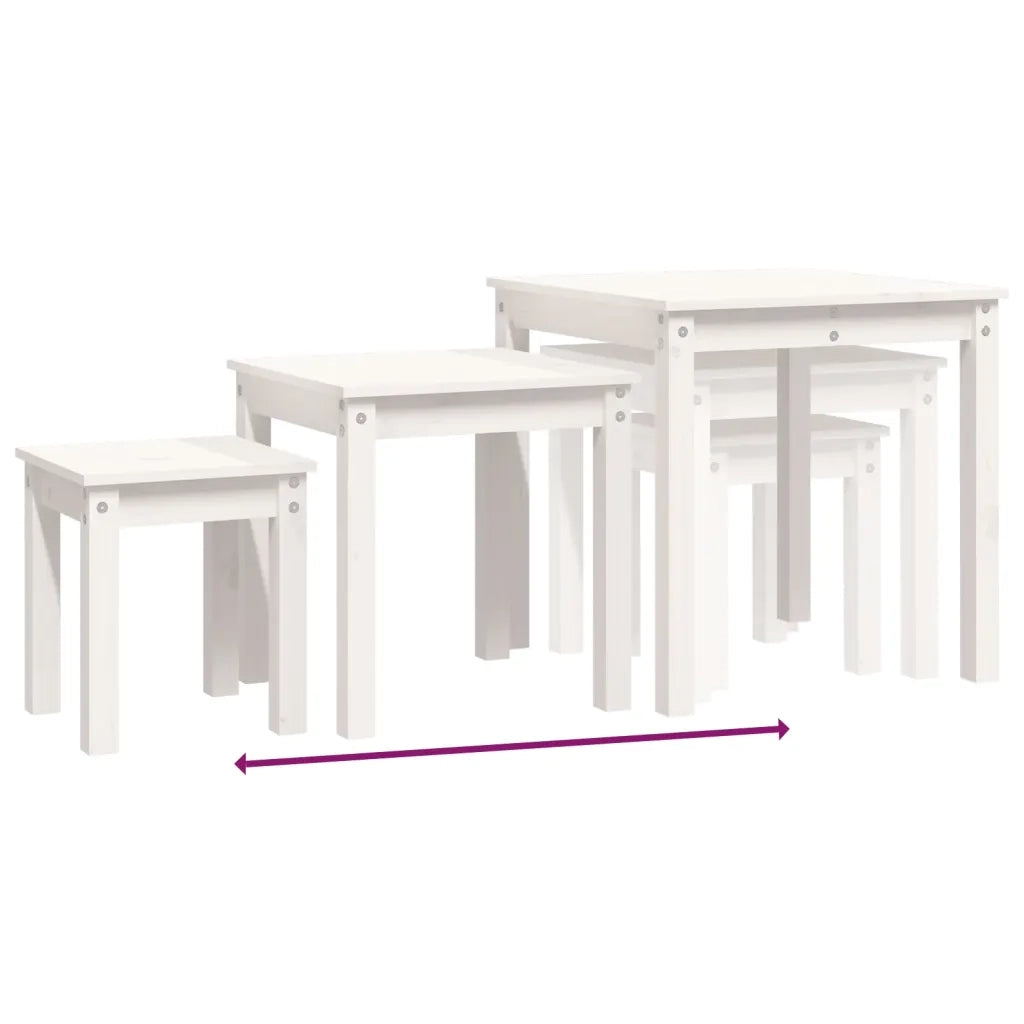 Tavolini a Incastro 3 pz Bianco in Legno Massello di Pino 824974