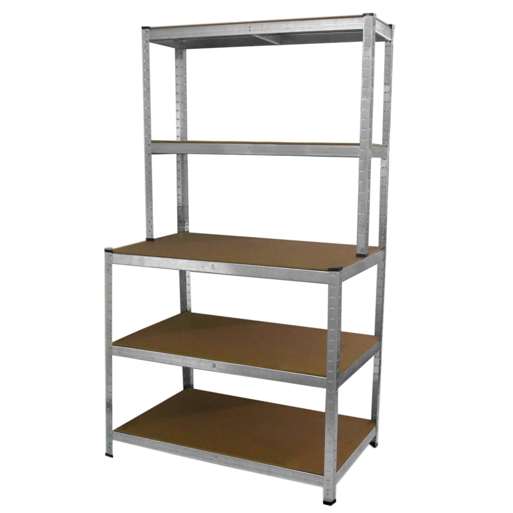 Tavolo da Lavoro con Scaffale in Acciaio Galvanizzato Senza Bulloni Grigio