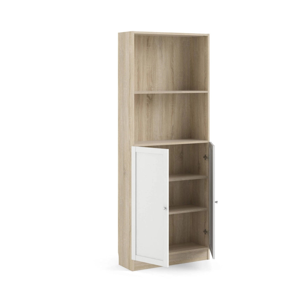 Libreria Michel, Scaffale da ufficio, Mobile portalibri, Biblioteca, 79x28 h203 cm, Quercia e Bianco