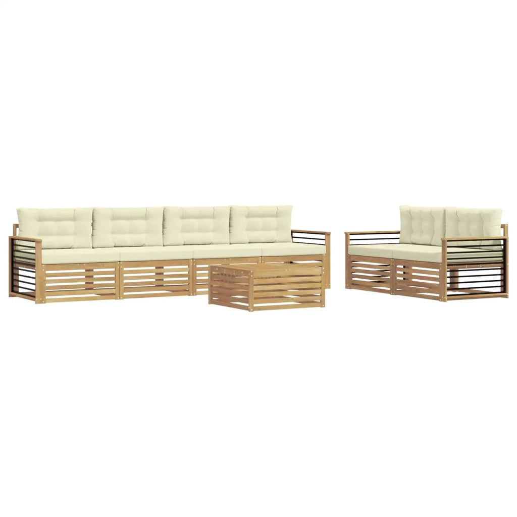Set di divani da esterno 7 pz Bianco e Crema Poliestere 3390095