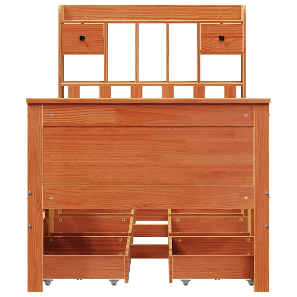 Letto Libreria senza Materasso Marrone Cera 100x200 cm in Pino 3308929