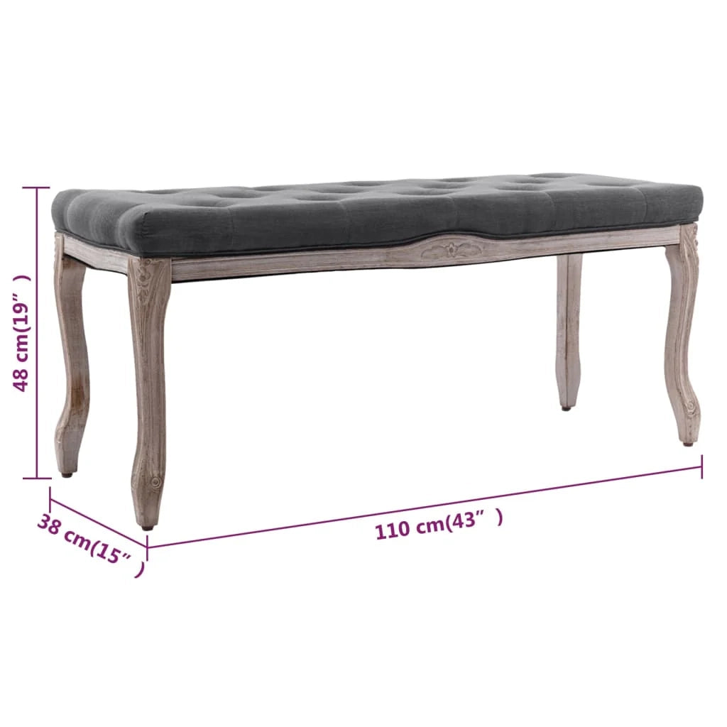 Panca in lino legno massello 110 x 38 x 48 cm grigio scuro 02_0021225