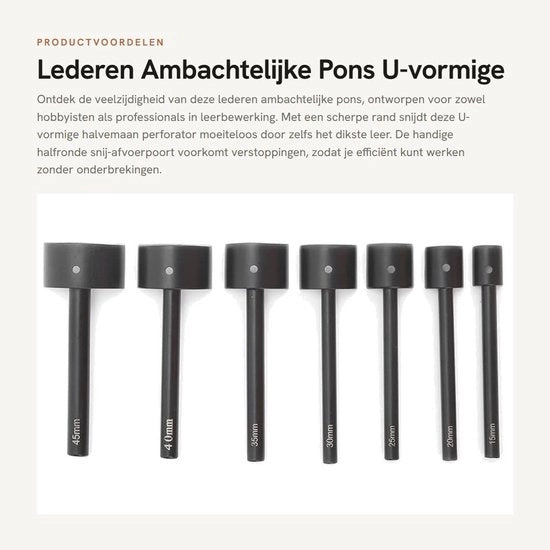 Perforatore a forma di U - Halvemaan Perforatore 15-45mm - Strumenti per taglio di angoli - Manico antiscivolo - Lame affilate - Adatto per lavorazione del cuoio