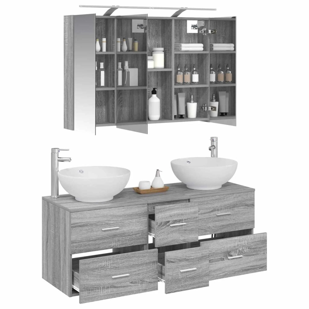 Set di mobili per il bagno 4 pcs Sonoma grigio 3406980