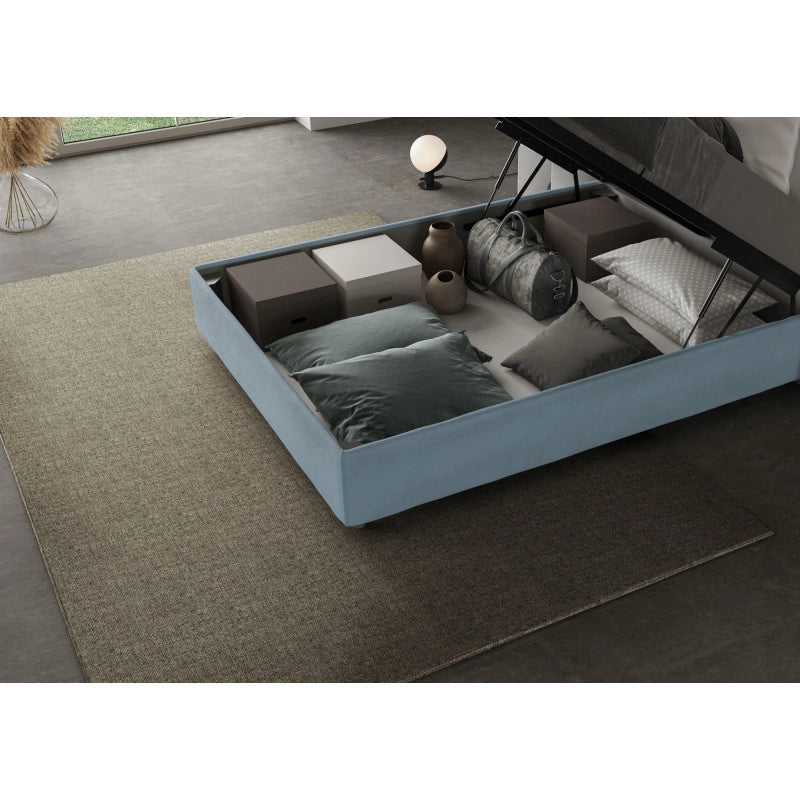Letto imbottito Piazza e mezzo 120x190 cm Large - Contenitore,Microfibra,Azzurro