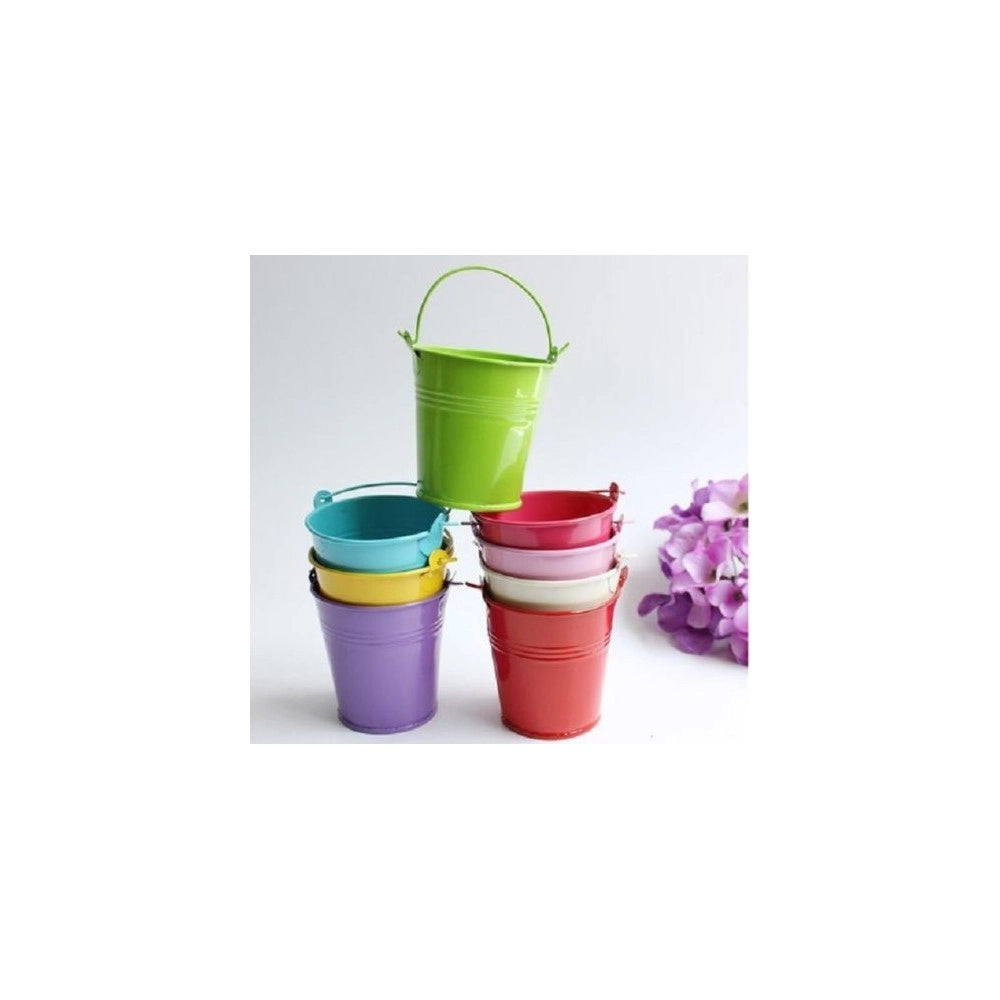 Trade Shop - 12 Secchiello Latta Decoupage Porta Piante Giardino Fioraio Metallo Contenitore -