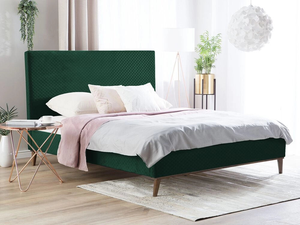 Letto matrimoniale tessuto verde 140 cm 6 struttura imbottita a nido d'ape trapuntato