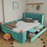 Letto imbottito per bambini 140x200 cm con cassetto contenitore e ripiano pieghevole