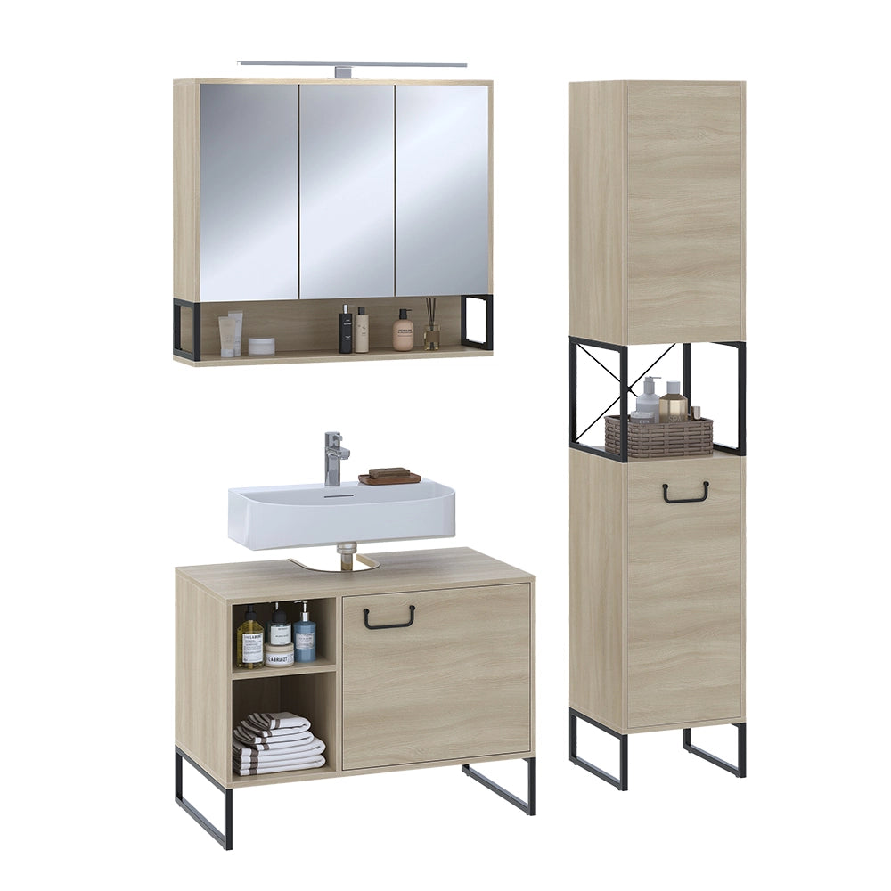 Vicco Set di mobili da bagno Quercia/nero 3 parti