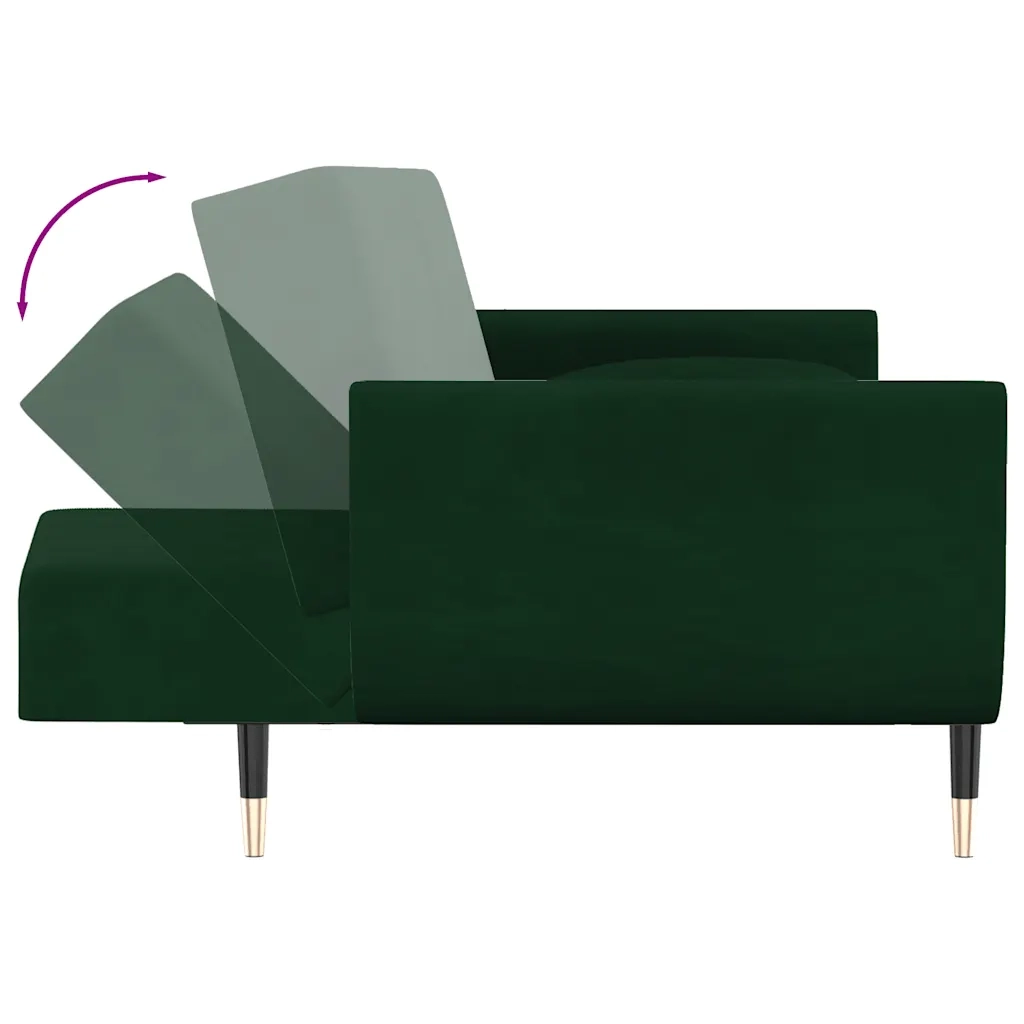 Divano Letto a 2 Posti con 2 Cuscini Verde Scuro in Velluto 337584