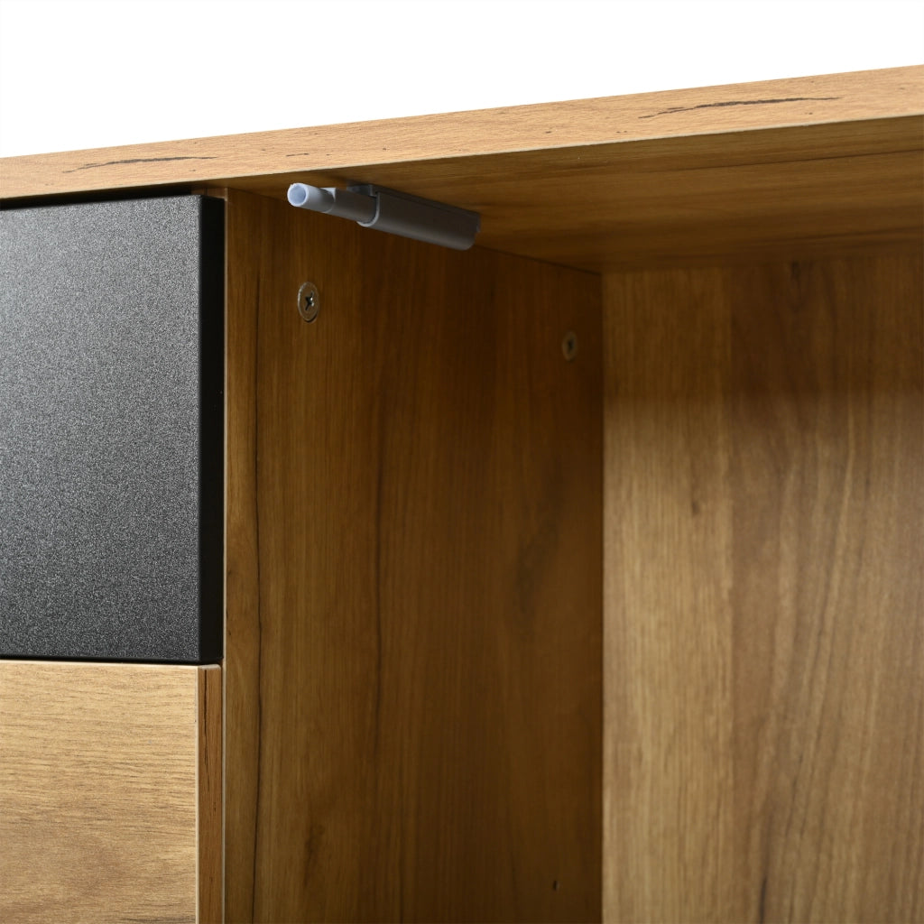 Credenza 140x35x70 cm Mobile Buffet 4 Cassetti e 2 Ante in MDF Rovere e Nero