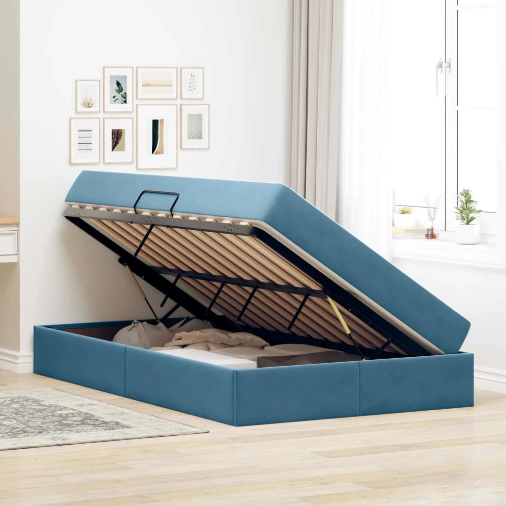 Letto con contenitore e materasso Blu 120 x 190 cm Velluto