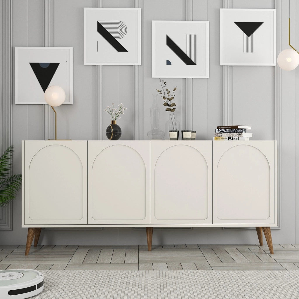 Credenza in legno "Lyon" - 180 x 35 x 81 cm - Crema, Noce