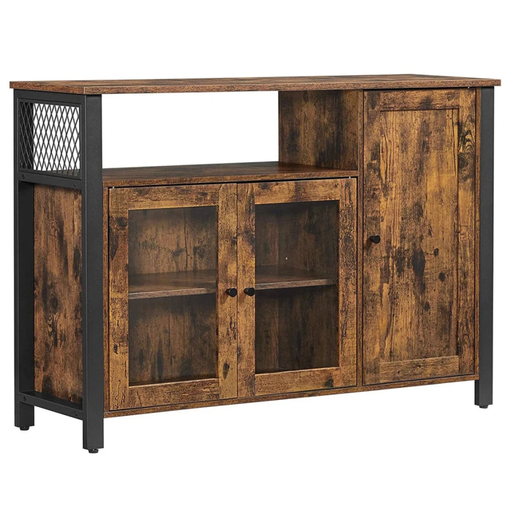 Mobile contenitore con credenza e armadio a 3 ante per sala da pranzo soggiorno cucina 110 x 33 x 75 cm stile industriale marrone 12_0006425