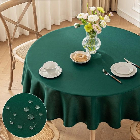Tavolo Coprente a Rond Tavolo in Tela di Poliestere Verde, Φ140cm Coprenti da Tavolo Lavabili con Effetto Lotus, Impermeabili all'Acqua, Resistenti ai Graffi per Casa, Matrimoni, Feste